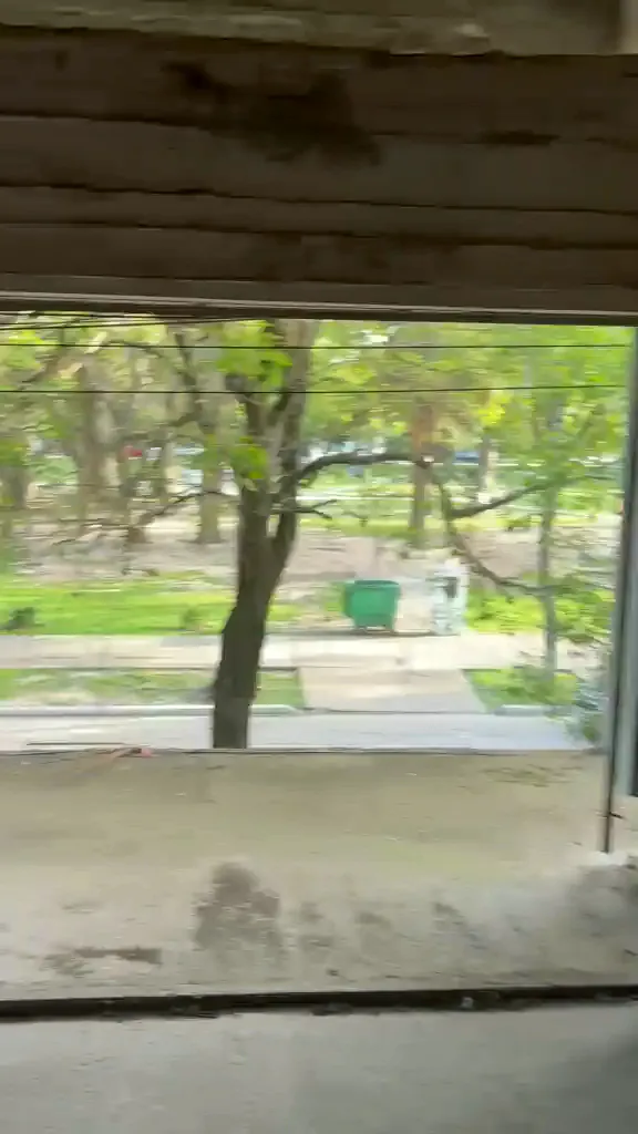 Planta alta en obra con una gran abertura hacia los árboles del parque